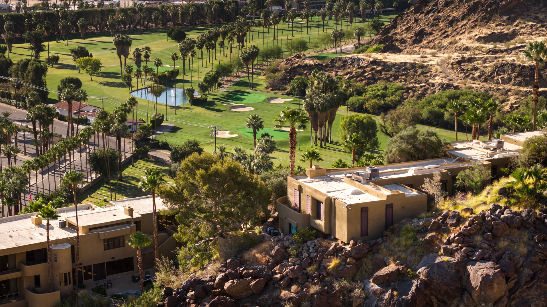 Aerial view of the main residence above the golf course